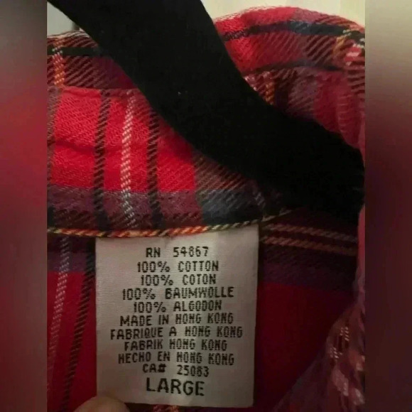 Men’s Vintage Red Plaid Long Sleeve Button Down Mickey Mouse Size Large EUC - Picture 4 of 5